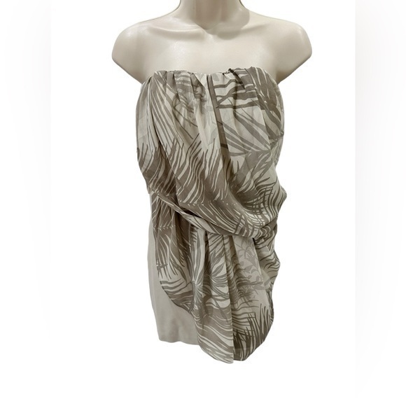 A|X Armani Exchange FLORAL Strapless Draped Beige White - Picture 1 of 14